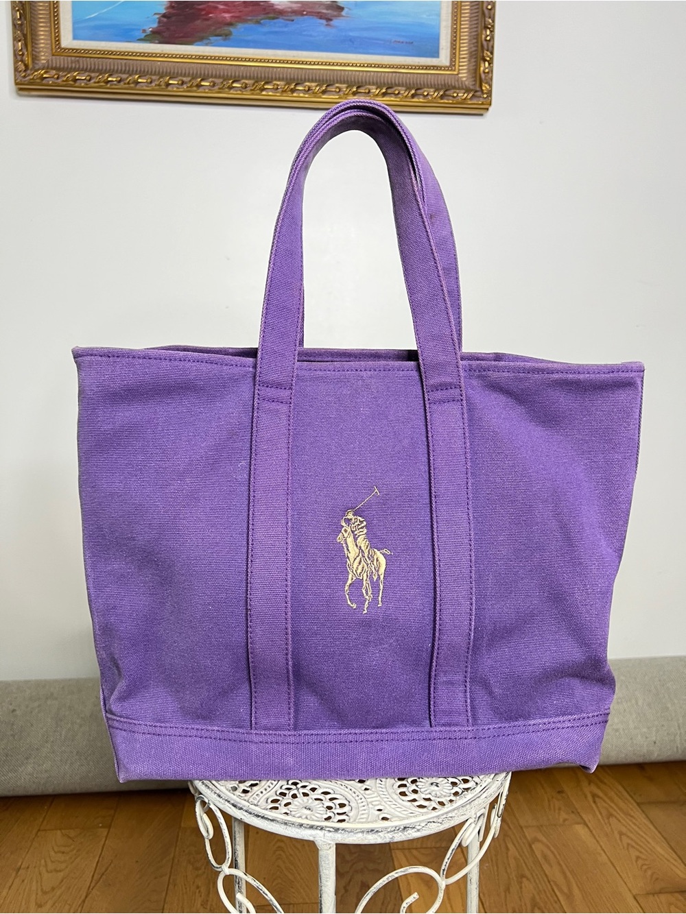 Polo by Ralph Lauren Purple Canvas Tote with Gold Polo Player